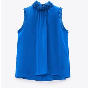 Zara High Colar Satin effect top Cobalt